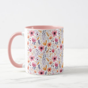 Boho Wildflower Rosa Orange Lila Korall Blommig Mugg