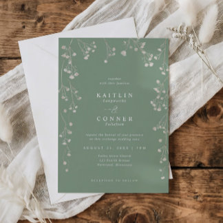 Boho Wildflower Sage Green Baby's Breath Wedding Inbjudningar