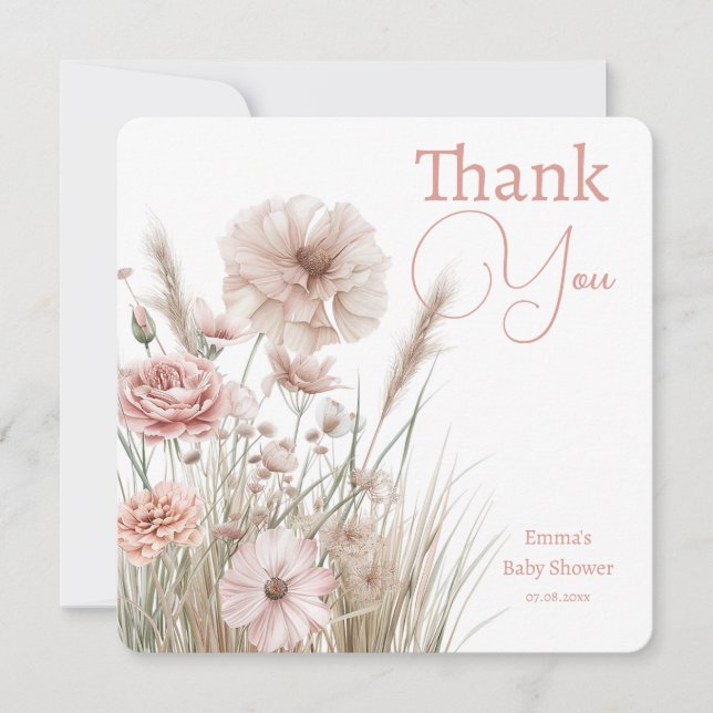 Boho Wildflower Thank You Card Tack Kort (Framsida)