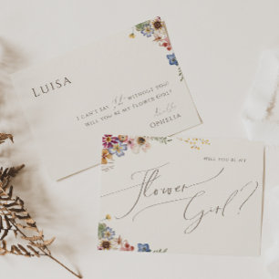 Boho Wildflower Trädgård   Beige Flower Girl Kort