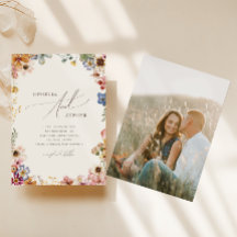 Boho Wildflower Trädgård Beige Foto Casual Bröllop
