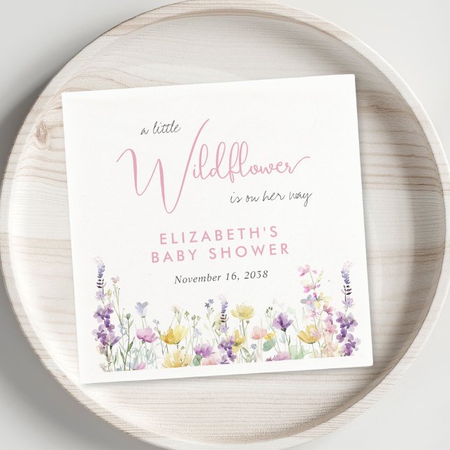 Boho Wildflower Watercolor Baby Shower Pappersservett (Boho Wildflower Watercolor Baby Shower Napkins)
