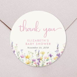Boho Wildflower Watercolor Baby Shower Thank You Runt Klistermärke