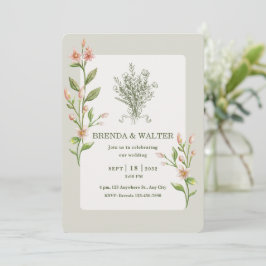 Boho Wildflower Watercolor Botanical Sage Wedding  Inbjudningar