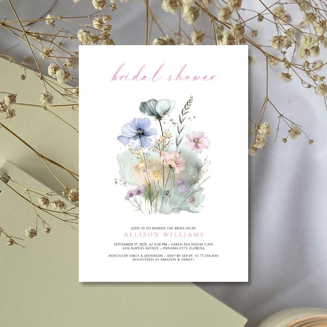 Boho Wildflower Watercolor Bröllopsdusch Inbjudningar (Elegant Blush & Boho: Wildflower Bridal Shower Invitation Personalized)