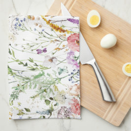 Boho Wildflower Watercolor Spring  Flower Kökshandduk