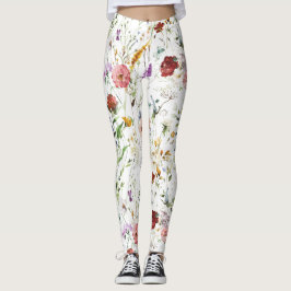 Boho Wildflower Watercolor Spring  Flower Leggings
