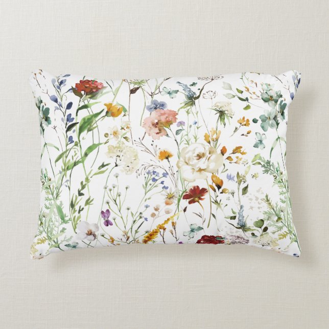 Boho Wildflower Watercolor Spring  Flower Prydnadskudde (Framsidan)