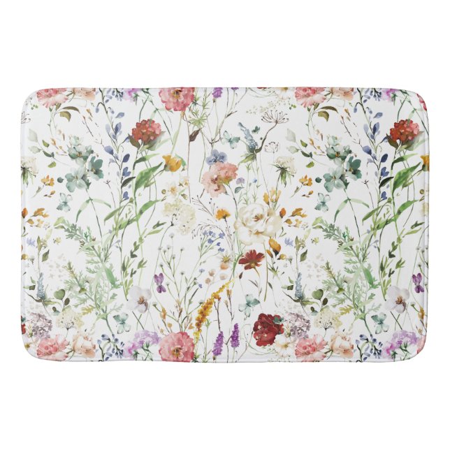 Boho Wildflower Watercolor Vårblomma Badrumsmatta (Framsidan)
