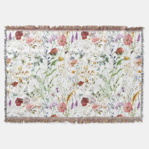 Boho Wildflower Watercolor Vårblomma Filt