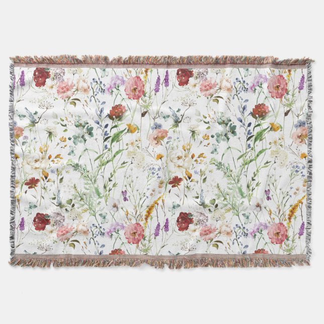 Boho Wildflower Watercolor Vårblomma Filt (Framsidan)