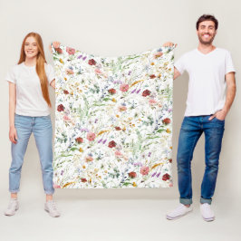Boho Wildflower Watercolor Vårblomma Fleecefilt