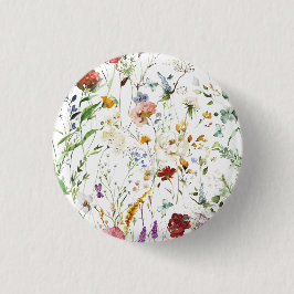 Boho Wildflower Watercolor Vårblomma Knapp