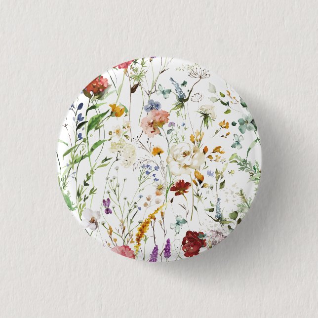 Boho Wildflower Watercolor Vårblomma Knapp (Framsida)