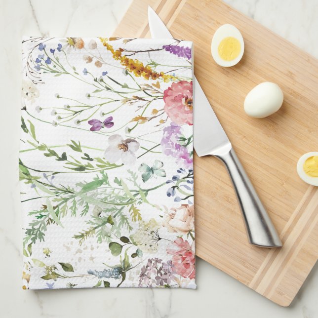 Boho Wildflower Watercolor Vårblomma Kökshandduk (Vikt i Fjärdedel)