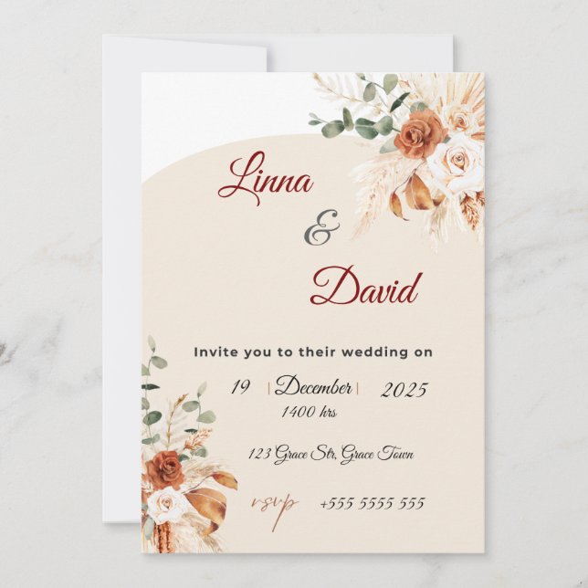 Boho Wildflower Wedding Invitation Inbjudningar (Framsida)