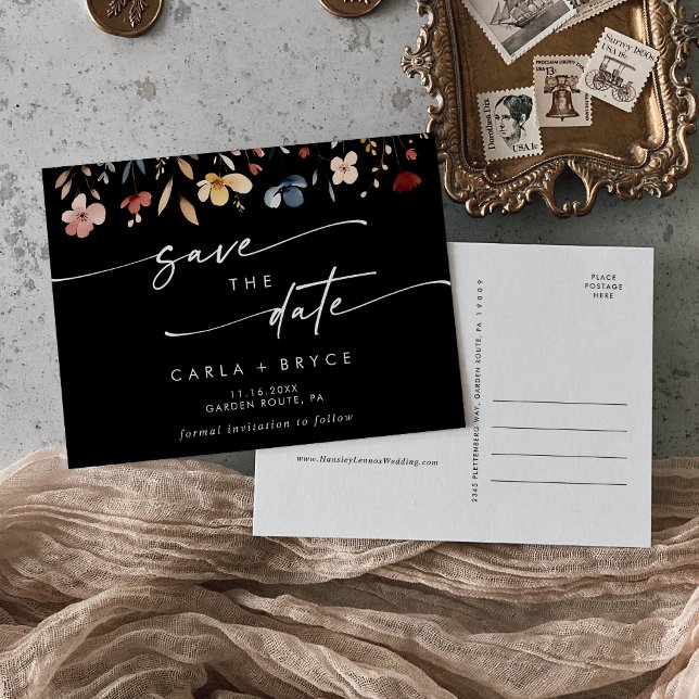 Boho Wildflower Wedding Save the Date Postcard Inbjudan Vykort (Skapare uppladdad)
