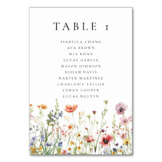 Boho Wildflower Wedding Table Number Bordsnummer