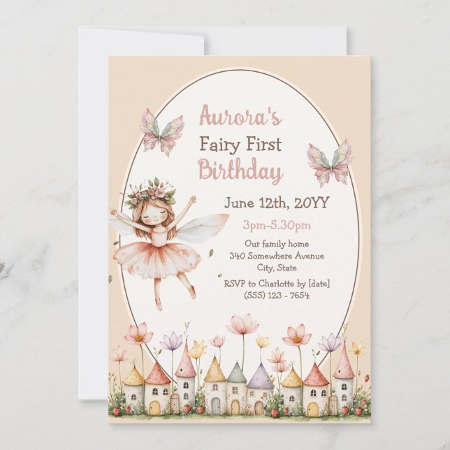Boho Wildflowers baby flicka Fe första födelsedag Inbjudningar (Framsida)