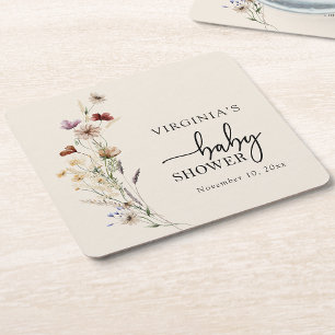 Boho Wildflowers Baby Shower Coasters Underlägg Papper Kvadrat