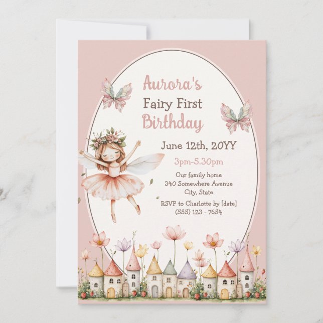 Boho Wildflowers babyflicka Fe första födelsedag Inbjudningar (Framsida)