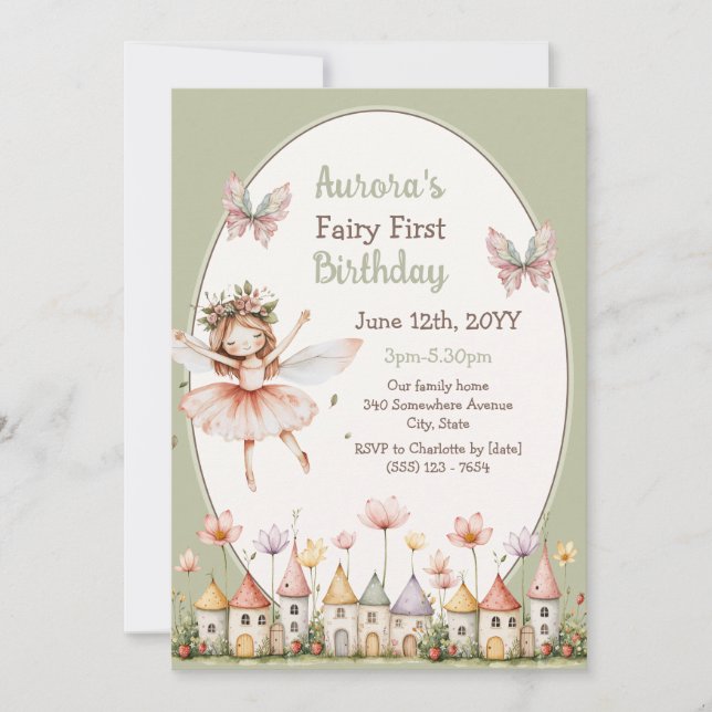 Boho Wildflowers babyflicka Fe första födelsedag Inbjudningar (Framsida)