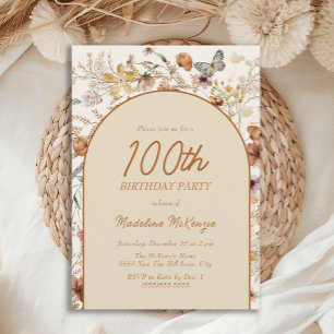 Boho Wildflowers Båge 100-årsdag Inbjudningar