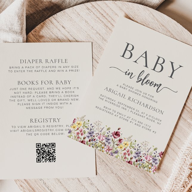 Boho Wildflowers Beige QR-kod Bebisdusch Inbjudningar (Skapare uppladdad)