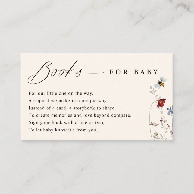 Boho Wildflowers Bies Babyshower Bokförfrågan Tilläggskort (Framsida)