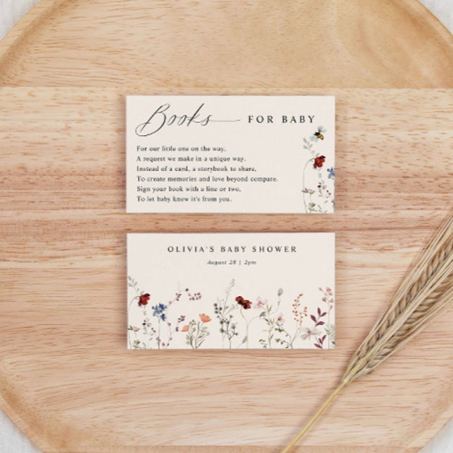 Boho Wildflowers Binafödelsefirande Bokönskan Tilläggskort (Book Request Cards for Baby Shower - Boho Wildflowers and Bees)