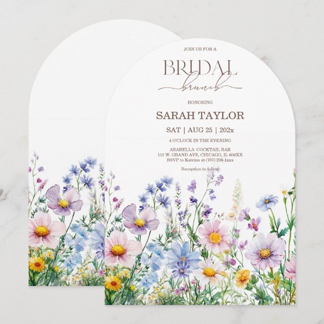 Boho Wildflowers Bröllopsduschmall Inbjudningar (Fram/baksida)