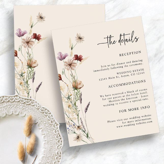 Boho Wildflowers Bröllopskort Tilläggskort (Boho Wildflowers Wedding Enclosure Card
)