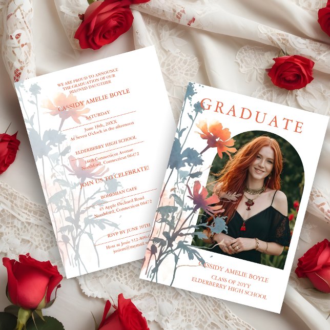 Boho Wildflowers Bunch Photo Modern Arch Photo Inbjudningar (Boho Wildflowers Bunch Photo Modern Arch Frame Graduate Invitation Card. )