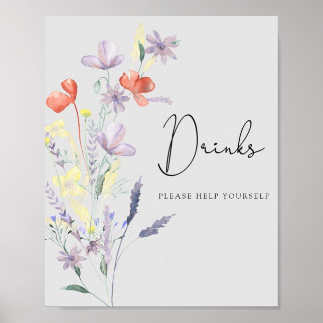 Boho Wildflowers - Drycker, hjälp dig själv  Poster (Framsidan)