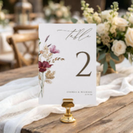 Boho Wildflowers Elegant Höst Bröllops Bord Nummer Inbjudningar