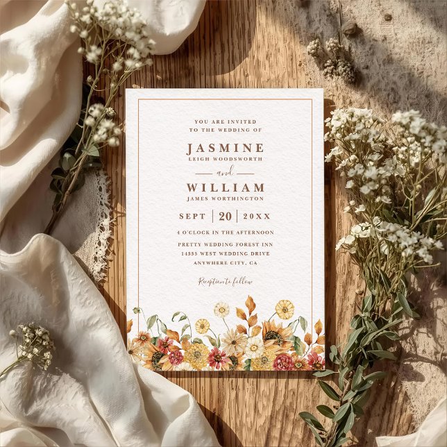 Boho Wildflowers Elegant Modern QR-kod Bröllop Inbjudningar (Skapare uppladdad)