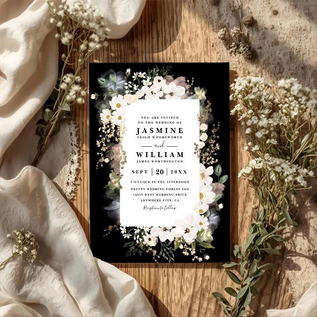 Boho Wildflowers Elegant Modern QR-kod Bröllop Inbjudningar (Skapare uppladdad)