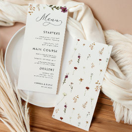 Boho Wildflowers Elfenbenskräm Bröllop Treförrätts Meny