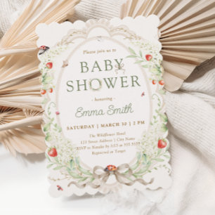 Boho Wildflowers Jordgubbs Baby Shower Inbjudningar