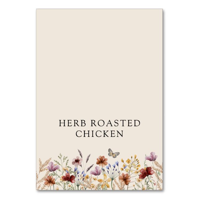 Boho Wildflowers Matbuffet Etikettkort Bordsnummer (Framsidan)