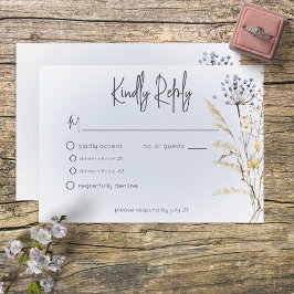 Boho Wildflowers Modern Blue Response Card OSA Kort