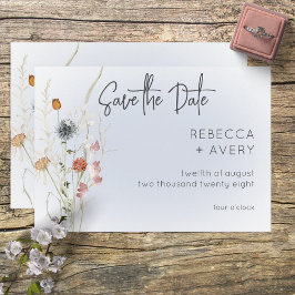 Boho Wildflowers Modern Blue Save the Date Card Spara Datumet