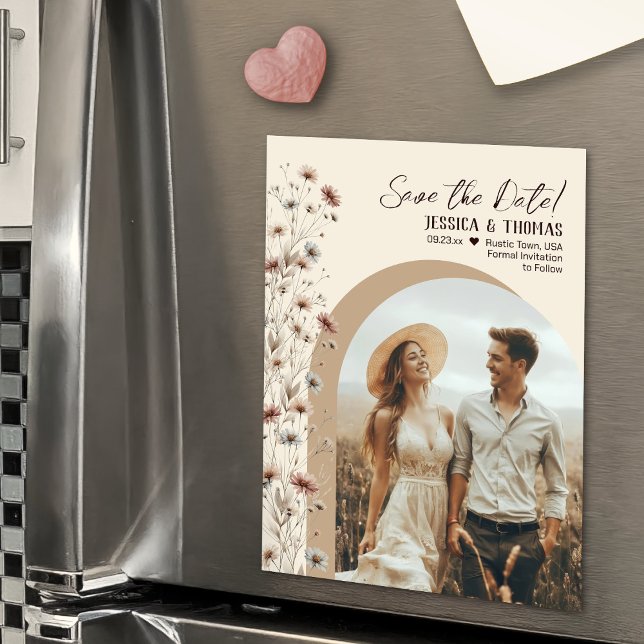 Boho Wildflowers Photo Arch Wedding Save the Date Magnetisk Inbjudningskort (Magnetic for Easy Display!)