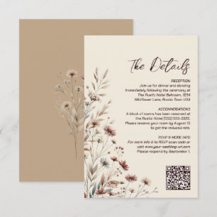 Boho Wildflowers QR-kod Bröllopsdetaljer Små Tilläggskort