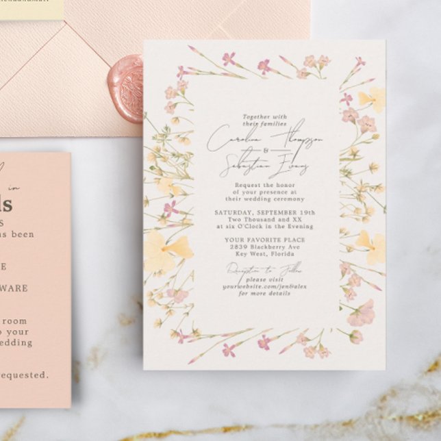 Boho Wildflowers Ram Bryllop  Inbjudningar (Skapare uppladdad)