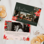 Boho Winter Blommigt God jul 5 Photo Julkort<br><div class="desc">Den här boho-vintern God jul-helgdag med fem fotokort har en viskartad utformning och elegant med klara vattenfärgbilder av rött och rosa poinsettias och delikat vintergrönt. Med chic botaniskt inslag som gräs, holly och vinterbär tillför kortets färgade palett, inklusive dammiga accenter från ro och guld, en boho-beröring till ett modernt estetiskt...</div>
