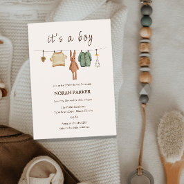Boho Winter Boy Clothes Baby Shower Inbjudningar