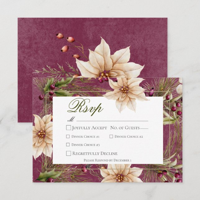 Boho Winter Greenery Boughs Burgundy Dinner OSA Kort (Fram/baksida)