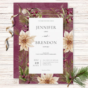Boho Winter Greenery Boughs Burgundy Inbjudningar