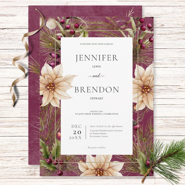 Boho Winter Greenery Boughs Burgundy Inbjudningar (Skapare uppladdad)